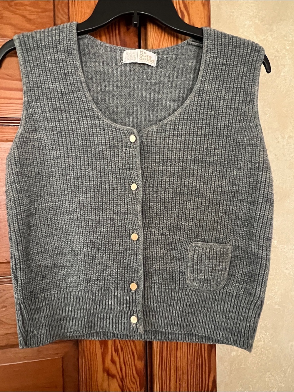 It’s Pure Gould Preppy Old Money Grey Cropped Button Up Sweater Vest Size M